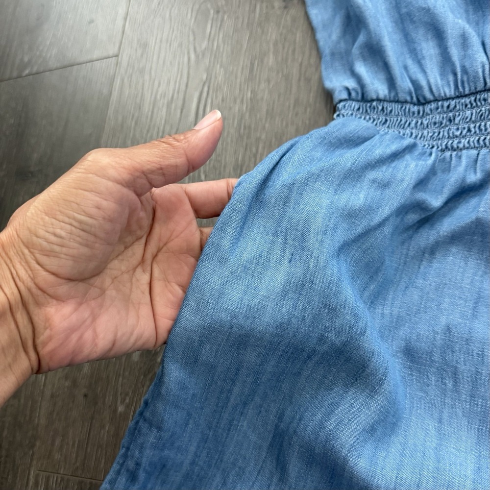 Lands End Blue Chambray Wide Leg 6P Jumpsuit Cottage Boho Resort Travel Coastal - Picture 8 of 11